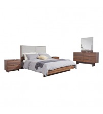Myles 4Pcs Dresser Bedroom Suite in MDF Board Fabric Headboard Foam Padding LED Light 